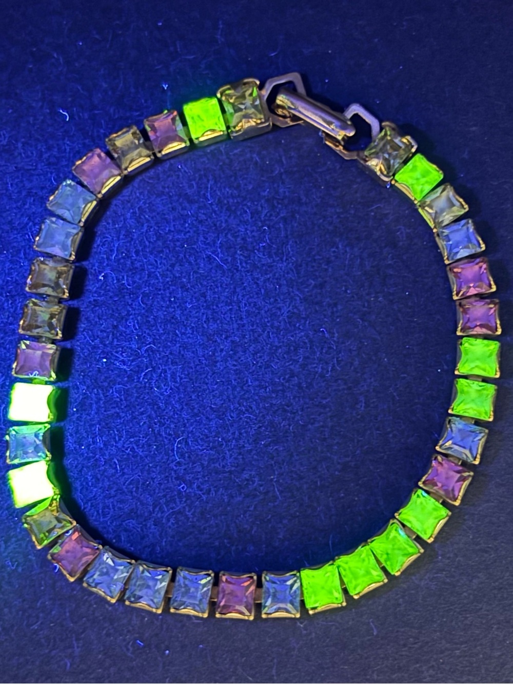 Vintage 1950s Pastel Rhinestone Tennis Bracelet UV Reactive Uranium Glass Glow